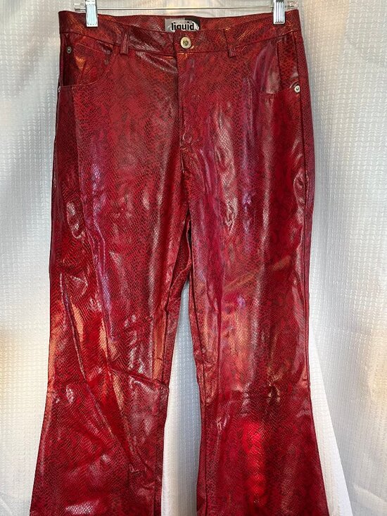 Liquid Clothing Pants - Vintage 90's / Y2K Liquid Clothing Red Faux Snakeskin Flare Pants size 9